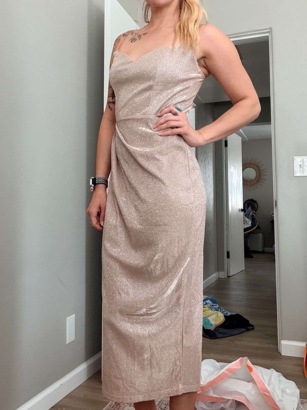 Sparkly Champagne Midi Dress